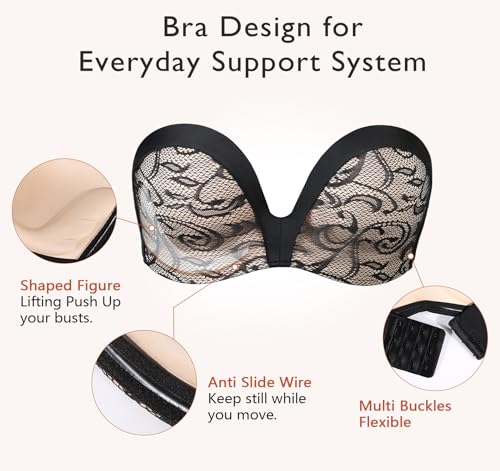 Image of DotVol Women Custom Lift Invisible Wirefree Anti-slip Strapless Push Up Bra