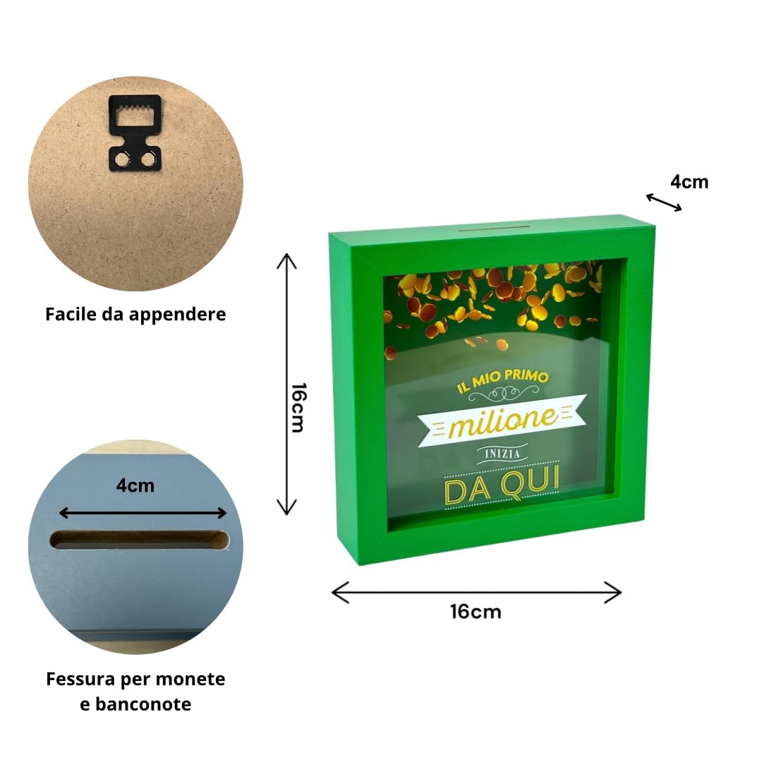 Salvadanaio Di Legno Con Scritta 'Il Mio Primo Milione Inizia Da Qui' - Regalo Compleanno Originale