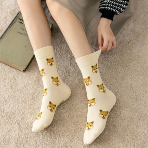 AKAMAS 5 Paar Damen Lustige Hund Shiba Inu Teddyhund Malteser Gemusterte Muster Mehrfarbige Crew Socken,Warm Realistische Tier Welpe Stretch Stretch Sport Lässige Socken B