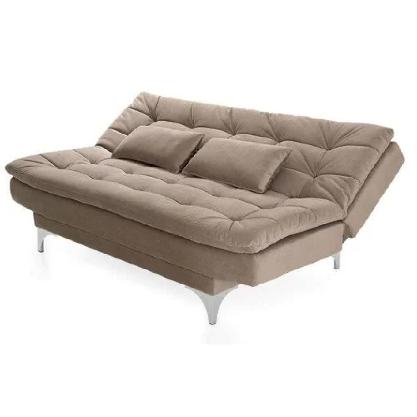AMATA Eagle Solid Wood 3 Seater Sofa Cum Bed Camel Suede velevt Fabric with Two Cushions Perfect for Home Living Office Room and Guests (Camel, Medium)(3 Years Warranty)