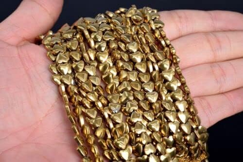 Miniatura 3 de Cuentas sueltas de piedras preciosas naturales AAA de grado de corazón de hematita dorada de 0.236 in