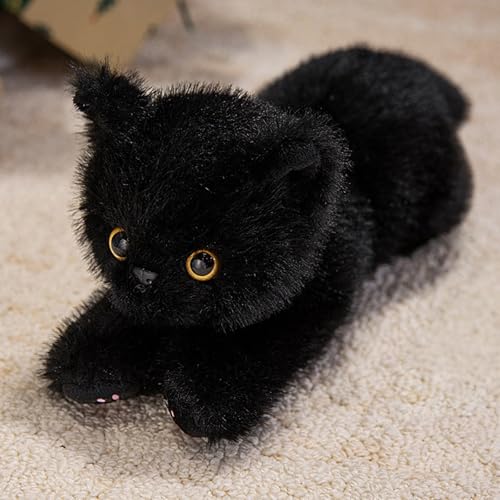 Image of PEACH CAT Cat Stuffed Animal 12 inch Realistic Kitten Plushies Soft Plush Toys Gifts for Kids Black