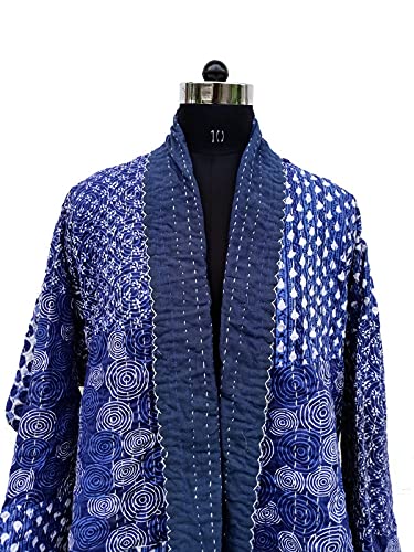Indigo Patchwork Kantha Gudri kimono Jacket Foe women Quilted Hand Stitched2