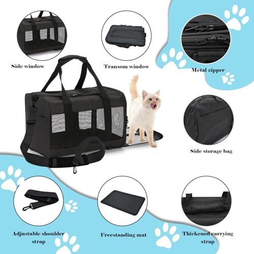 Image of Travel Carrier for Cats,Cat Soft-Sided Carriers Ventilated Breathable Foldable Kitten Carrier Soft Airline Approved Carrier for Small Dogs Kitty Puppies Under to 12 Lb(Black)