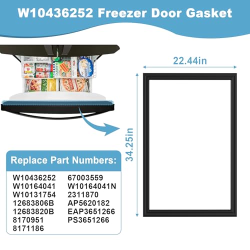 Image of Upgrad W10436252 Freezer Door Gasket Compatible with Whirlpool Maytag Amana JennAir Kenmore KitchenAid Replaces W10131754 W10164041 W10164041N 12683806B 12683820B 8170951 8171186 67003559 2311870