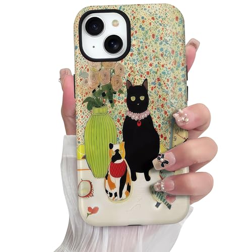 Coque iPhone 15 antichoc chat floral résistante aux rayures - 2