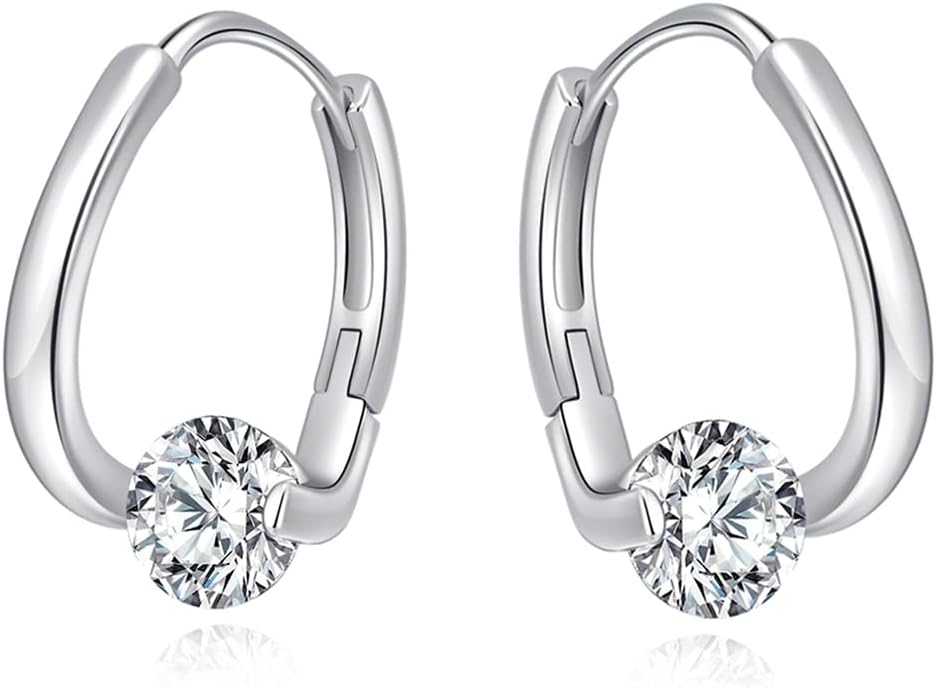 SLUYNZ Solid 925 Sterling Silver Shiny CZ Hoop Earrings for Women Teens 1.6CM Hoop Earrings Unique Oval Hoop Earrings Huggie