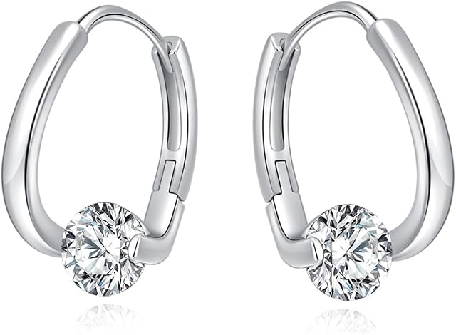 SLUYNZ 925 Sterling Silver Shiny CZ Hoop Earrings for Women Teens Girls 1.6CM Hoop Earrings Unique Oval Hoop Earrings Huggie