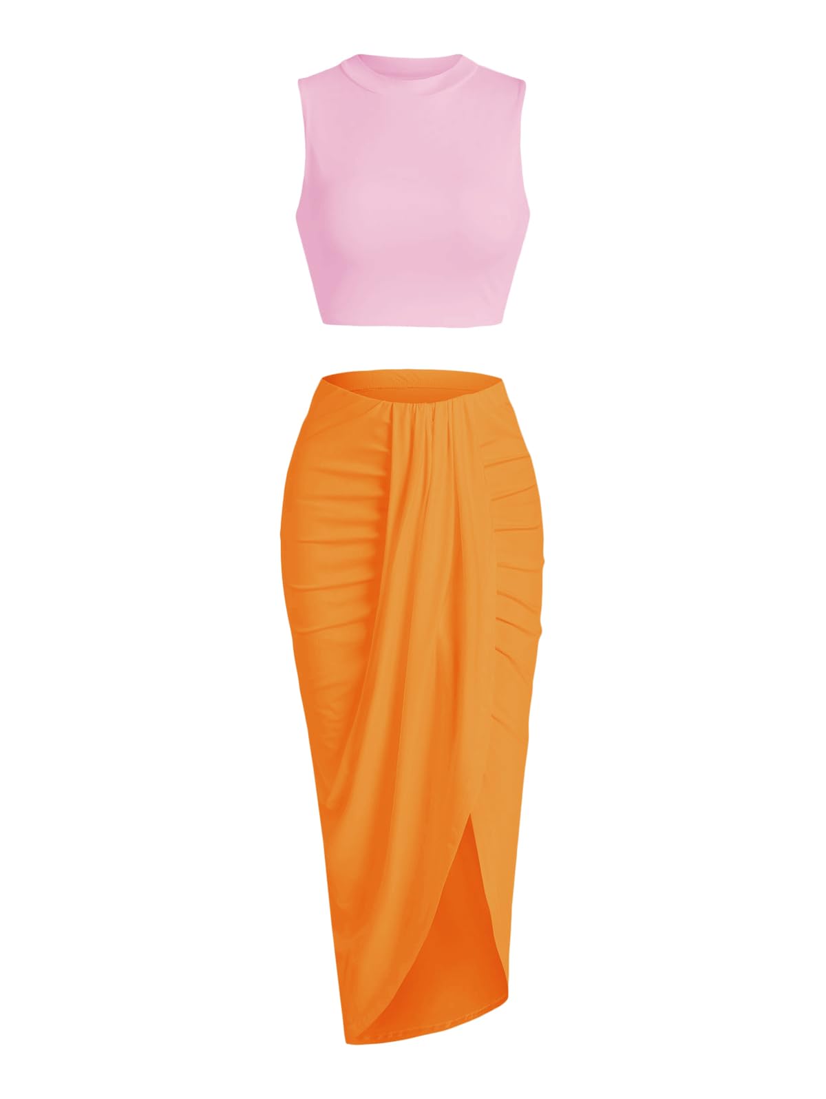 ZAFUL 2 Piece Skirt Sets for Women Crop Top Ruched Maxi Skirt Suiting