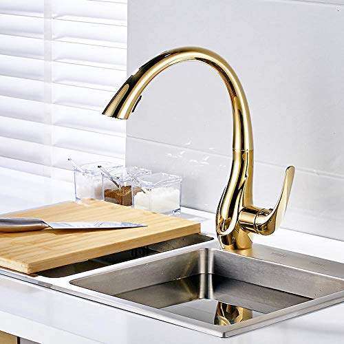 Kitchen Sink Taps Shower & Bath Taps Kitchen Faucet Pull Out Cold and hot Golden Kitchen Tap Single Handle 360 Degree Water Mixer Tap