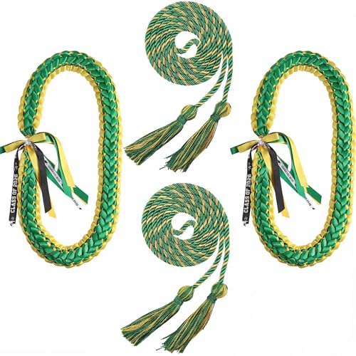 Collier tressé diplôme vert et doré ruban lei de remise des diplômes x4