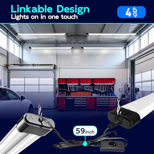 Image of hykolity 4FT Linkable LED Shop Light,44W 4600LM 5000K Daylight, Plug-in Hanging /Surface Mount Utility Light, Daisy Chain Shop Lights for Garage,Workshop,Basement,Warehouse,Utility Room,Black,4 Pack