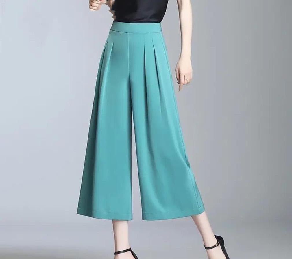 Women's Thin High Waist Pants Satin Wide Leg Loose Elastic Waist Solid Fashion Calf-Length Trousers