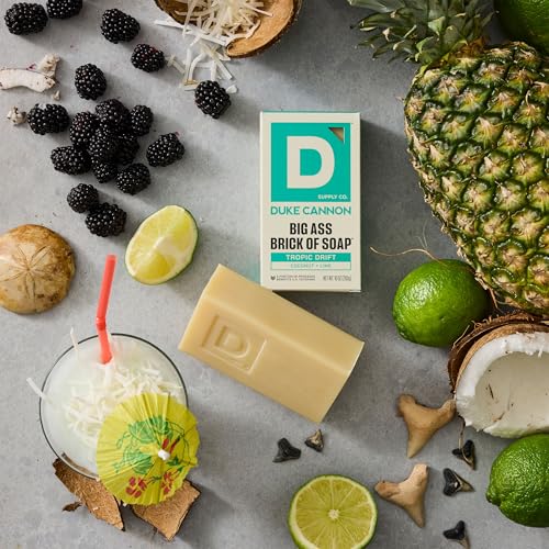 Image of Duke Cannon Tropic Drift Big Brick of Soap for Men - 10 oz | Coconut + Lime Scent - Triple-Milled Men's Bar Soap - Deep-Cleansing Bath Bar