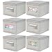 mDesign Decorative Stackable Fabric Closet Storage Organizer Holder Box - Clear Window, Lid, for Child/Kids Room, Nursery - Large, Collapsible Foldable - Chevron Zig-Zag Print, 6 Pack - Taupe/Natural