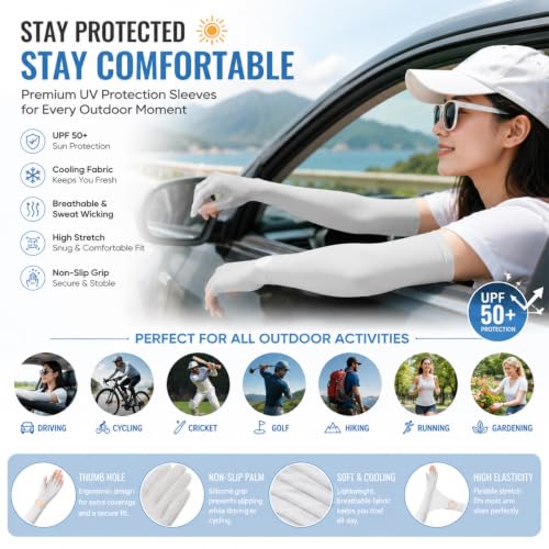 Image of SEMITO UV Protection Sleeves for Women & Girls, Sunblock Driving Gloves Non Slip for UV Protection Cooling Arm Sleeves for Biking, Cricket, Cycling, Golf & Outdoor Sports