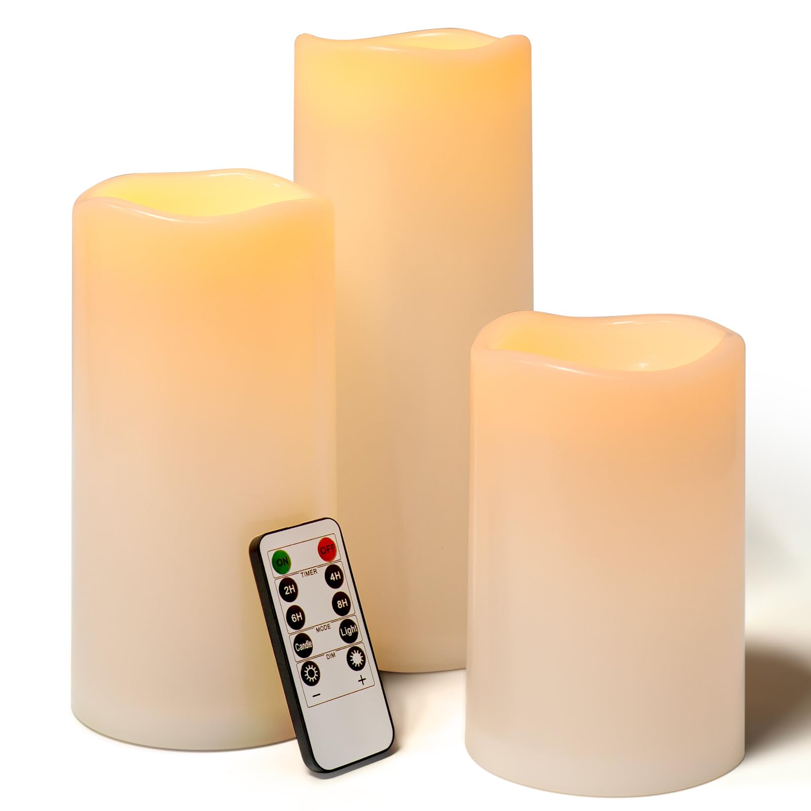 Photo 1 of Lumeavetra 6" 8" 10" x 4" Large Waterproof Outdoor Flameless Candles Battery Operated LED Pillar Candles for Indoor Outdoor Lanterns, Off White, Long Lasting, Set of 3