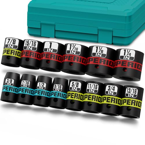 Image of 14 Piece 1 /2 inch Drive Impact Socket Set, 3 /8 inch - 1-1 /4 inch Shallow Socket, SAE, 6 Point, CR-V, Automotive Maintenance, Machinery Manufacturing