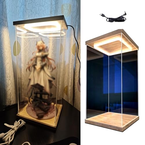 Vitrina de Acrílico Vitrina Acrílica Alta Y Estrecha con Luz Y Puerta. Caja de Almacenamiento a Prueba de Polvo para Muñecas Coleccionables. Vitrina Transparente Pequeña para Maquetas de Coches.(20x20