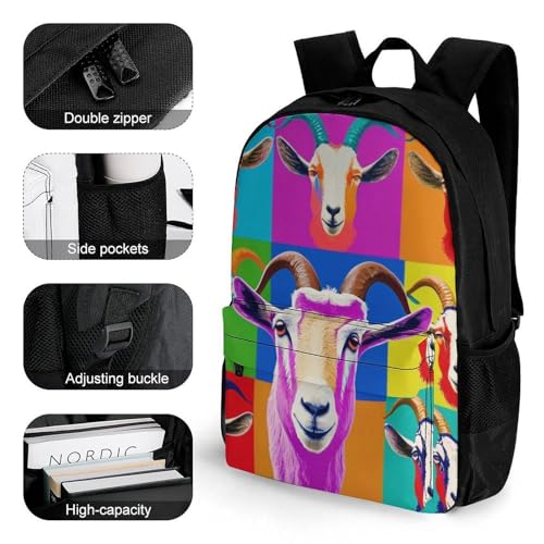 Supdreamc Colorful Goat Head Daypack Backpack Polyester Multipurpose Anti-Theft Shoulder Bag Big Capacity Gym Outdoor Hiking Backpack With Smooth Zippers3