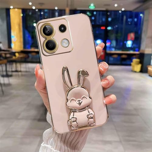 Image of KC Back Cover for Mi Redmi Note 13 Pro 5G, Hidden Rabbit Folding Bracket Kickstand Electroplated Soft Silicone Camera Protection Case - Pink