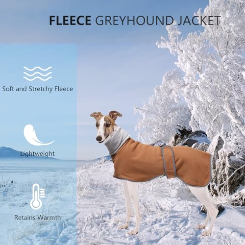 Geyecete Fleece Hundemantel Pullover für Windhunde,Whippet Winterjacken Rollkragen Warmes Verstellbaren Winterpullover für Hunde, Kleidung Speziell für Greyhounds Lurcher und Whippets-Braun-XS