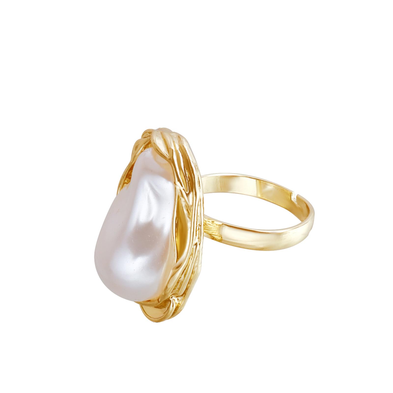 Annpro Irregular Baroque Pearl Ring for Women,Vintage White Big Faux Pearl Finger Ring Charm Cute Adjustable Open Round Pearls Rings Trendy