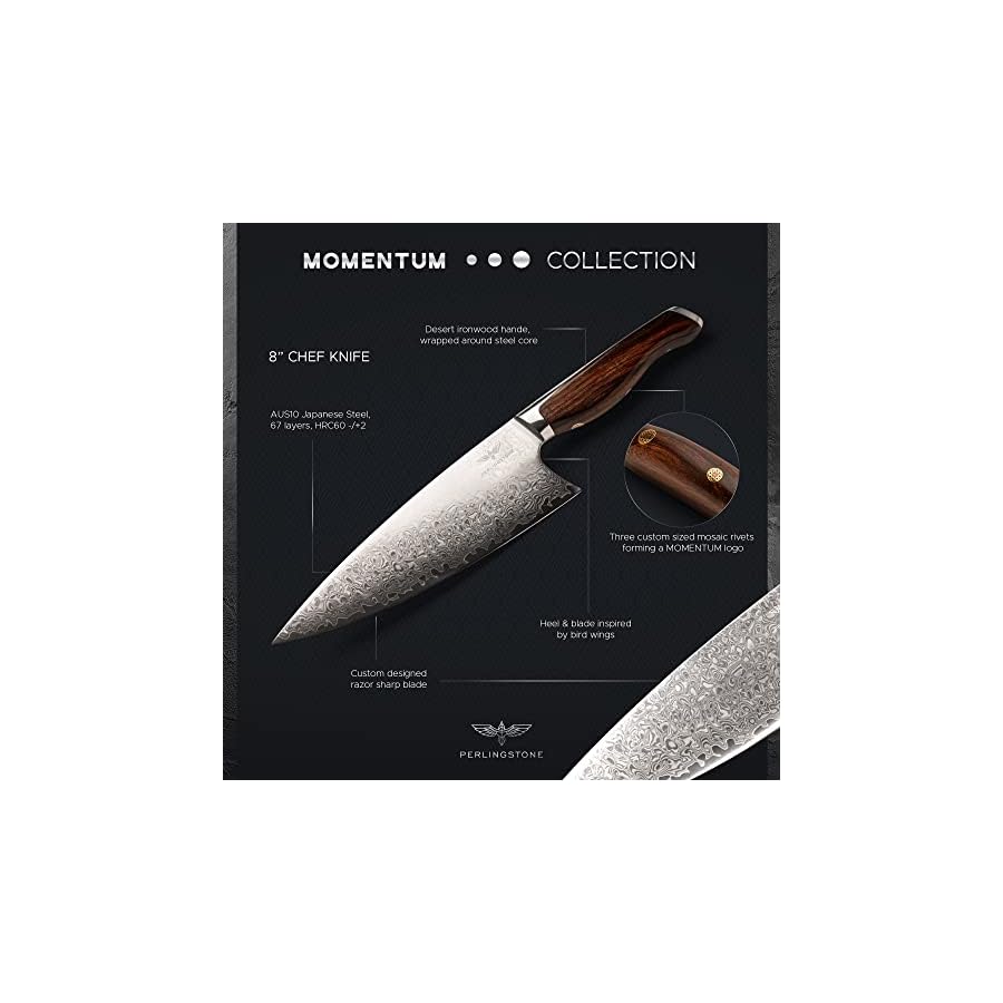 Perlingstone-Momentum-Collection-Chef-Knife-8-Inch-Ultra-Sharp-Chef-Knife-with-AUS10-Japanese-Steel-Blade-Professional-Kitchen-Knife-Desert-Ironwood-Handle-Chefs-Knife-Includes-Sheath PERLINGSTONE Momentum Collection Chef Knife 8 Inch - Ultra Sharp Chef Knife with AUS10 Japanese Steel Blade - Professional Kitchen Knife - Desert Ironwood Handle - Chefs Knife Includes Sheath