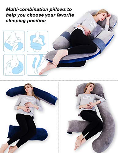 60in Full Body Pillow | Nursing, Maternity and Pregnancy Body Pillow | Awesling Extra Large U Shape Pillow and Lounger with Detachable Side, Separate Support Pillow and Removable Cover (Grey Blue)