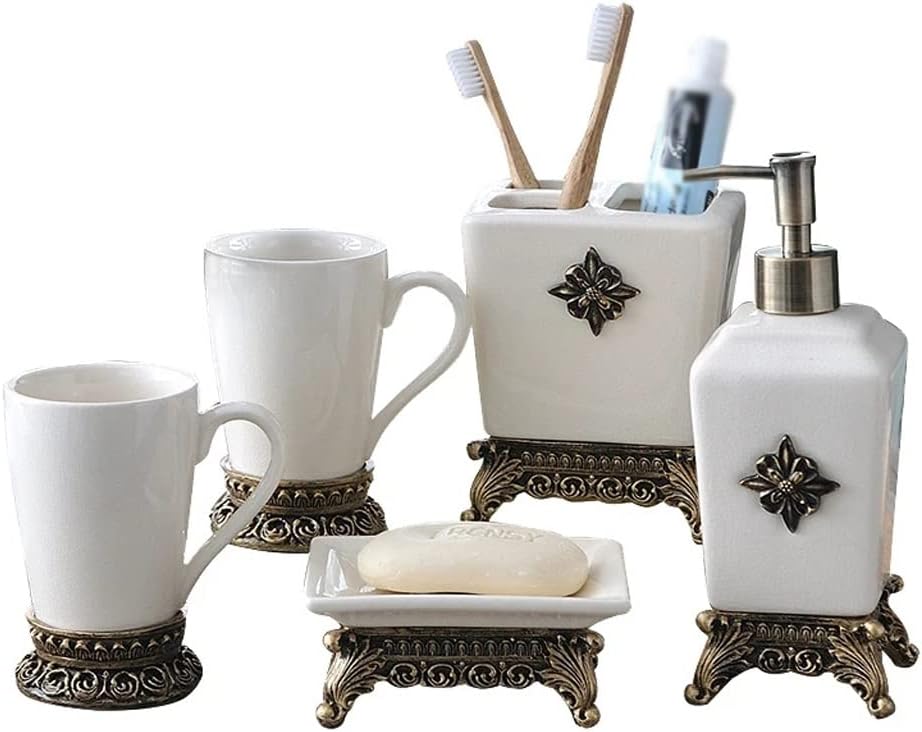 Nordic Ceramic Simple Retro Household Toothbrush Mouthwash Cup Wash Bathroom Accessories Five Piece Set Decor