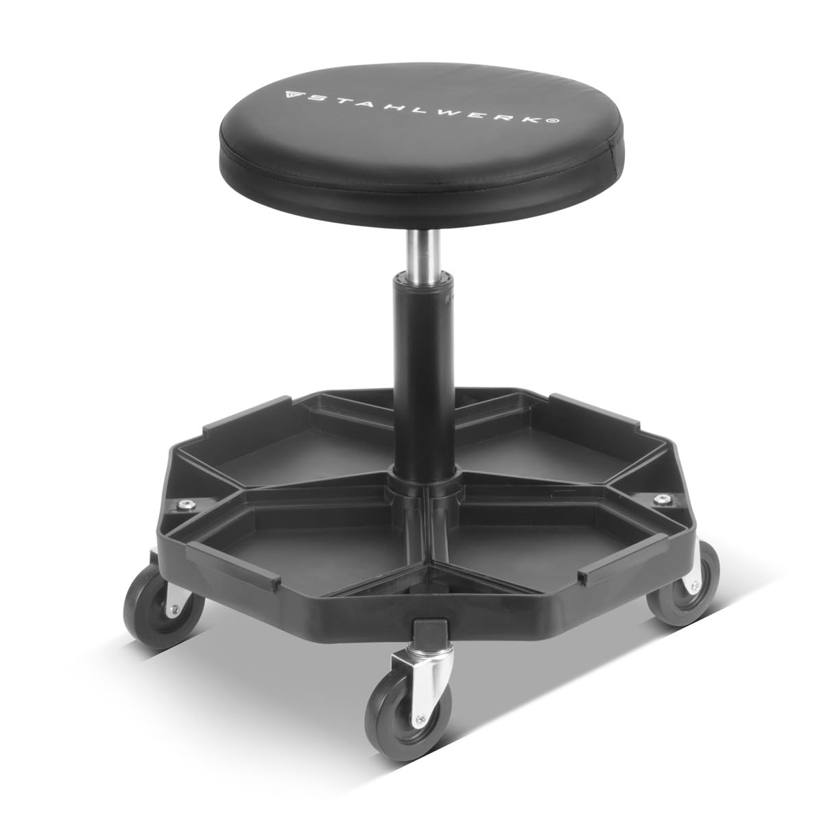 STAHLWERK Taburete de Taller WRH-57 ST con Capacidad de Carga de 120 kg Asiento de Taller | Silla de Taller | Taburete rodante | Taburete de Trabajo | Asiento con Ruedas para Taller con Ruedas de