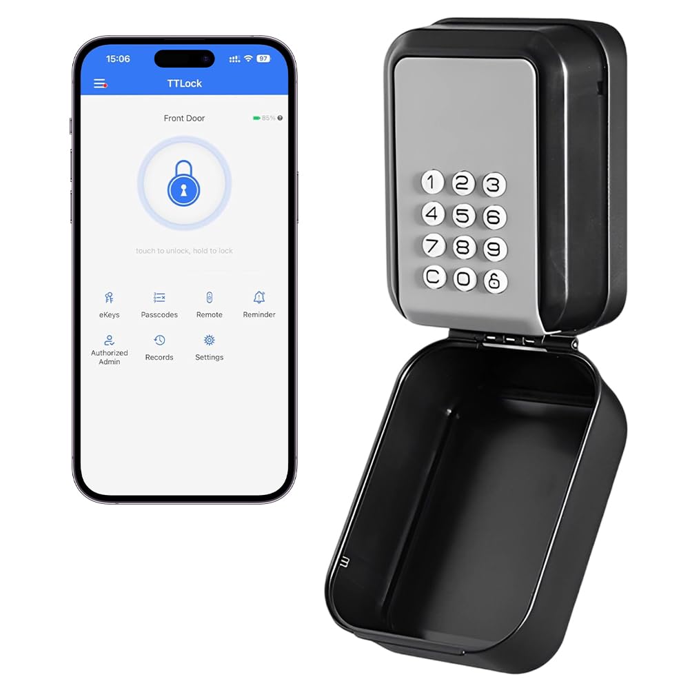 Smart Cassaforte per chiavi da esterno con codice numerico, cassaforte Bluetooth, supporta app TTLock e PIN, portachiavi con codice numerico a 12 cifre