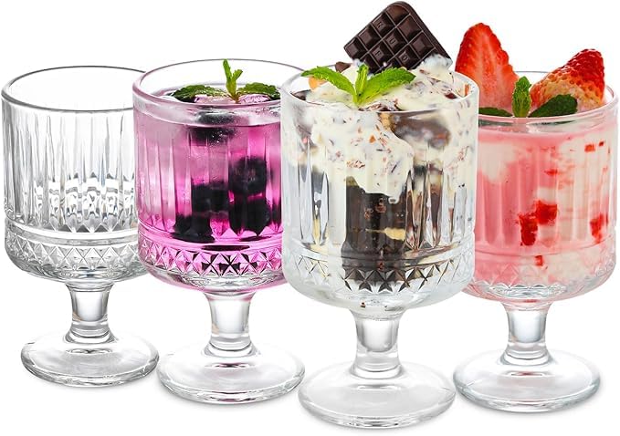 Image of Forestamart Diamond Cut Water Glasses Set of 4 | Embossed Stemmed Glass for, Mocktail, Cocktail & Pudding | 220ml Crystal Clear Goblet | Home Bar, Party & Gifting | Dishwasher Safe
