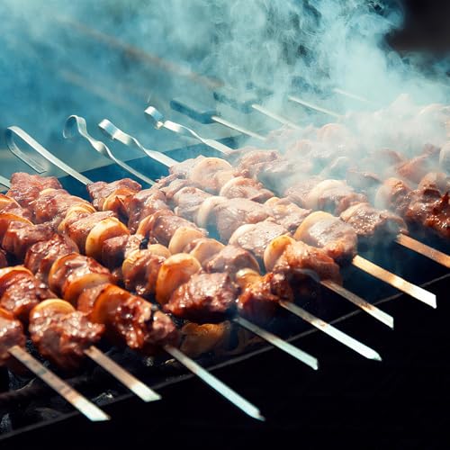 Luxoraiova 20 Stück BBQ Grillspieße Edelstahl, 30CM Grill Kabob Spieße, Schaschlikspieße Edelstahl, Extra Stark, Grillzubehör, Fleischspieße, kebab spieße für Lagerfeuer oder eine Grillschale