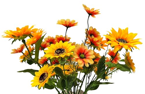 Image of Artificial Flowers of Textile 1.5ft Lifelike with 36 Heads(Three Different Diameter of Flowers) Long Stems, Mixed Blooms,Real Touch UV Resistant Look Real Realistic Silk (12 Bundles)