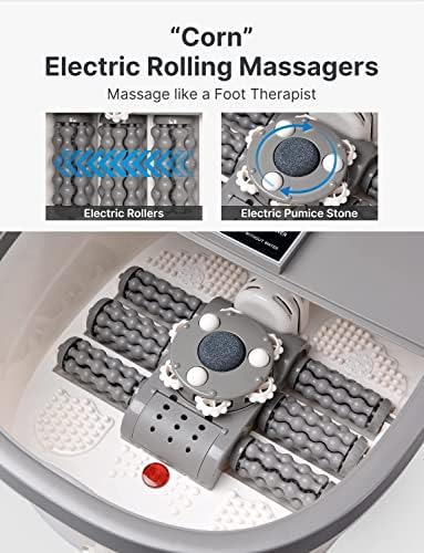 Foot Spa Bath Massager, RENPHO GFCI Plug Motorized Foot Spa with Heat and Massage and Jets, Bubble Jets with Red Light, Shiatsu Foot Spa Massager Bucket for Relieve Feet Pain (White)