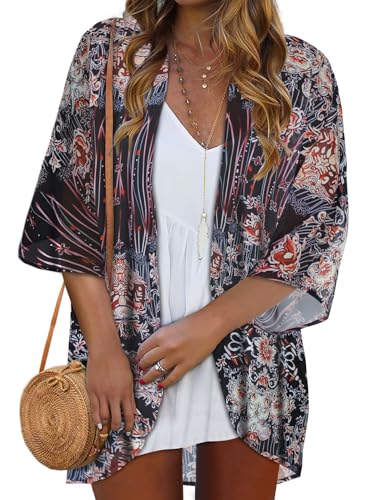 Image of Women Kimono Cardigans Casual Summer Tops Cover up Open Front Floral Print Resort Wear 2026
