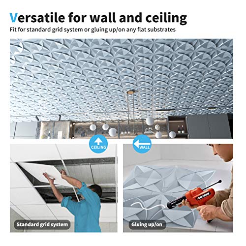 Art3D Decorative Ceiling Tile 2X2 Glue Up, Suspended Ceiling Tile Pack Of 48Pcs Gray Floral #TOP5