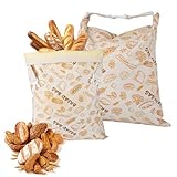 Reusable Bread Bag with Beeswax Lining – 2 Pack XL Cotton Bread Storage Bag for Homemade Sourdough, Baguette, Loaves – Eco-Friendly Waxed Food Wrap for Kitchen & Freezer