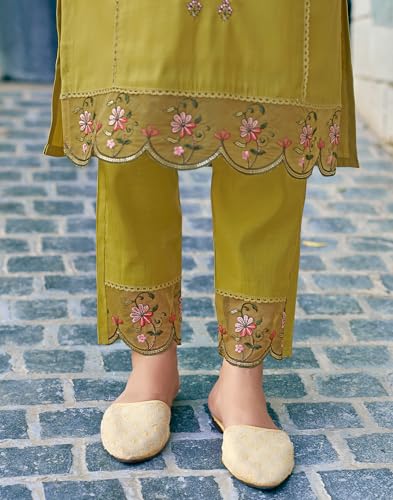 Image of SIRIL Women's Rayon Viscose Sequence Embroidery Work Straight Kurta Pant with Dupatta Set