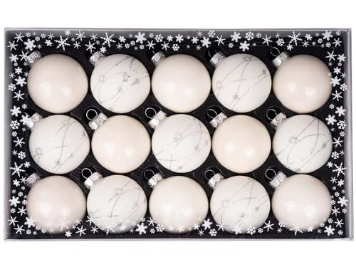 Weihnachtskugeln mit Verzierung aus Glas 6cm x 15 Stück in Kartonbox...