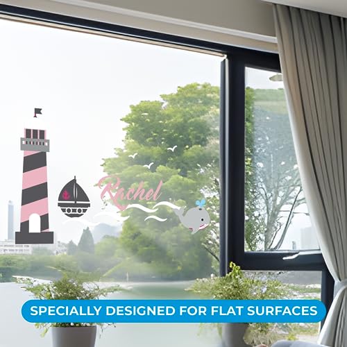 Personalized Name & Initial Lighthouse Whale Birds Ocean Wall Decals I Whale Baby Decorations for Boy & Girl Bedroom I Ocean Theme Classroom I Nursery Whale Decor I Ocean Animals I Multiple Size & Color Options - Image 3