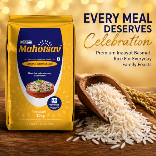 Image of Mahotsav Inaayat Basmati Rice by Pansari 30 Kg - Whole Grain, Fortified, Gluten-Free - Ideal for Biryani, Pulao, Steamed Rice & Daily Indian Meals - 30kg Pack