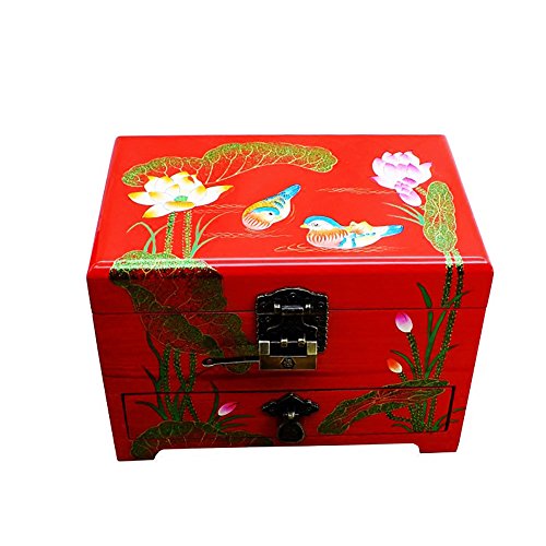 YM& Joyero de madera vintage y expositor de 3 capas con espejo para pendientes, collares, pulseras, organizador de joyería caja de almacenamiento, dorado