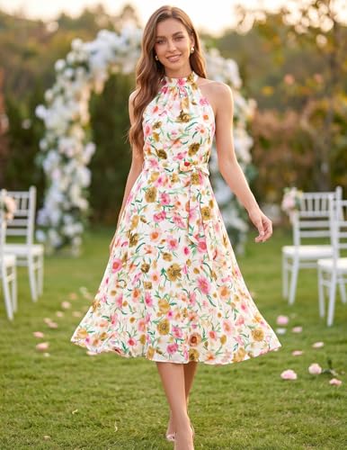 Image of Bbonlinedress Women Floral Midi Dress 2026 Halter Summer Spring Boho Casual Beach Vacation A-line Flowy Sun Dresses