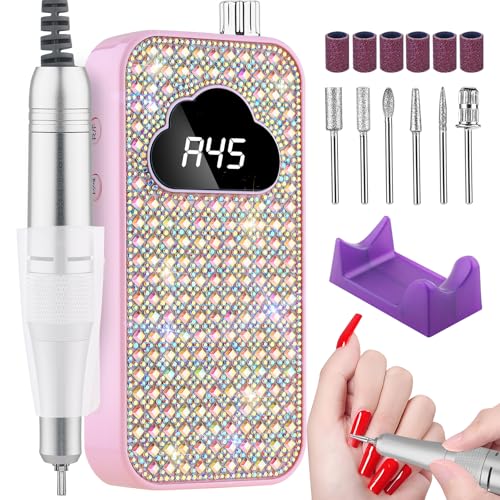 Image of Professional Electric Nail Drill Machine, 45000RPM Nail File Acrylic Nail Kit with 6 Nail Drill Bits, Cordless E-File Nail Kits for Acrylic Nails Gel Polishing for Manicure Salon Home