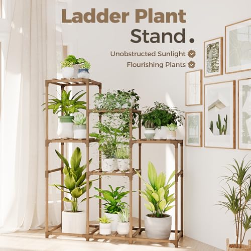 image for Bamworld Tall Plant Stand Indoor Wood Shelf Outdoor Tiered Rack for Mu