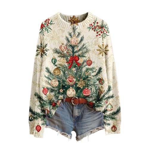 Weihnachtspullover für Damen, Weihnachtsjacke, Tops, Weihnachtsbaum,...