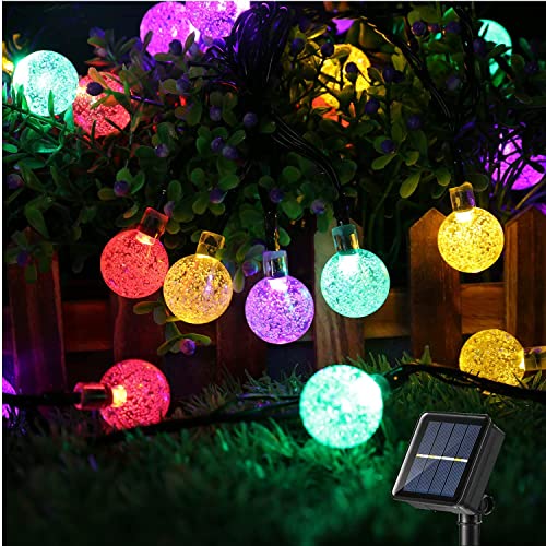 PhilzOps Guirlande Lumineuse Extérieur Solaire, 6.5M 30 LED Guirlande Lumineuse Boules Solaire 8 Modes Imperméable Cristal Lumineuse Intérieur pour Jardin Patio Maison Fête Terrasse Noël, Multicolore