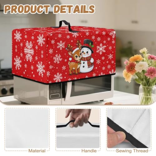 Image of Microwave Oven Cover Small Appliance Dust Cover Protective Toaster Oven Protector for Kitchen Christmas Party Decor, L, Snowman Reindeer Snowflake Red